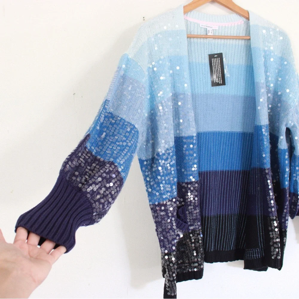 Isaac Mizrahi Live! Multistripe Blue Cardigan